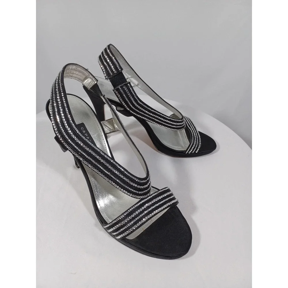 Caparros Tyra Shoes Womens Size 8.5 Black Rhinestone Slingback Sandals Heels - Picture 5 of 9